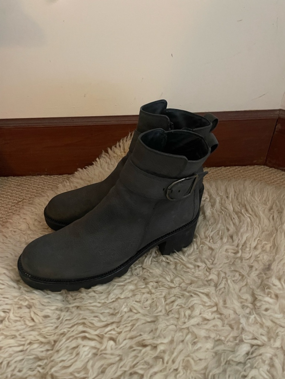 Paul Green Charcoal Gray Ankle Boots with Side Buckle